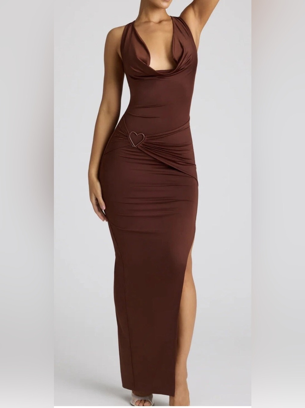 NEW Oh Polly Multiwear Cowl Neck Wrap Over Evening Gown in Chocolate Brown 4